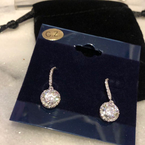 Brilliant Cubic Zirconia Halo Drops-Boutique- Rhodium - Picture 3 of 6